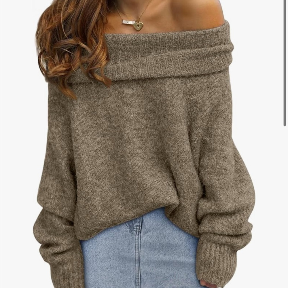 Elegant Off-Shoulder Tan Sweater